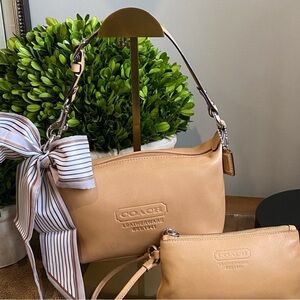 Coach Camel Top Handle Mini Demi Pouchette Y2K Bag and Wallet Set Bundle